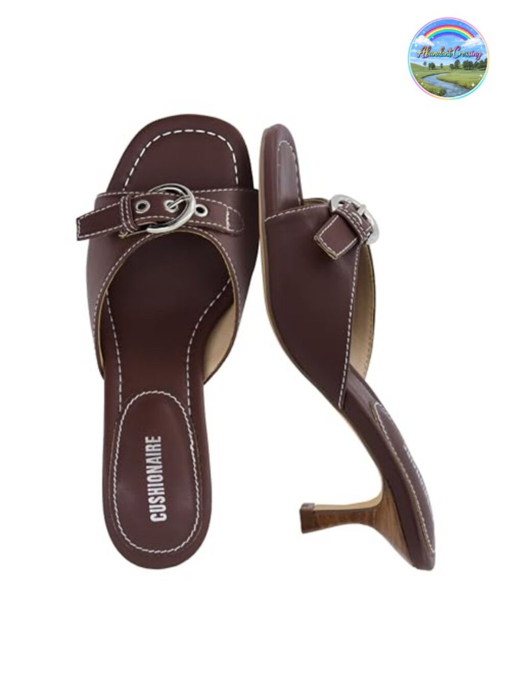 CUSHIONAIRE Belle Kitten Heel Faux Leather Mules with Buckle Accent